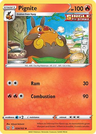 Pignite 024  - Reverse Holofoil SWSH05 Battle Styles - Uncommon