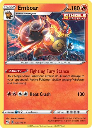 Emboar 025  - Reverse Holofoil SWSH05 Battle Styles - Holo Rare
