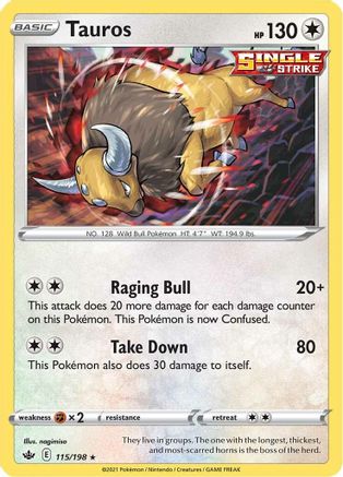 Tauros 115  - Holofoil SWSH06 Chilling Reign - Holo Rare