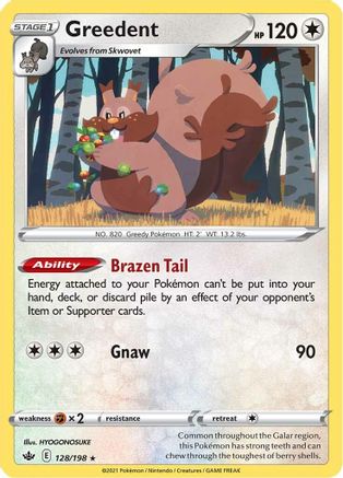 Greedent 128  - Reverse Holofoil SWSH06 Chilling Reign - Holo Rare