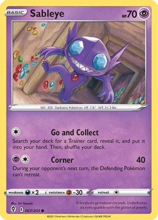 Sableye 067  - Reverse Holofoil SWSH07 Evolving Skies - Common