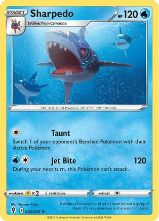 Sharpedo 036  SWSH07 Evolving Skies - Rare