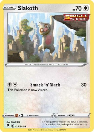 Slakoth 129  - Reverse Holofoil SWSH07 Evolving Skies - Common