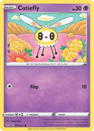 Cutiefly 078  - Reverse Holofoil SWSH07 Evolving Skies - Common