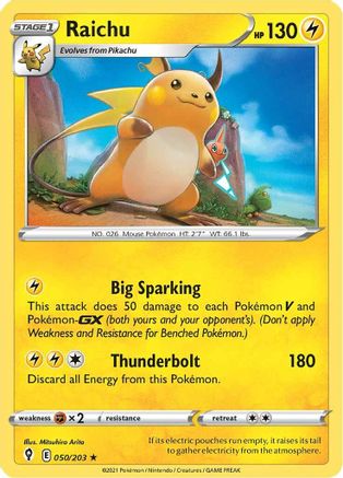 Raichu 050  - Holofoil SWSH07 Evolving Skies - Holo Rare