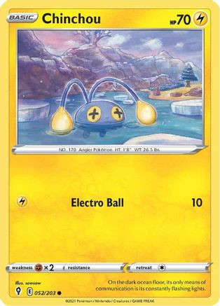 Chinchou 052  - Reverse Holofoil SWSH07 Evolving Skies - Common
