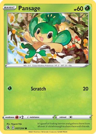 Pansage 007  - Reverse Holofoil SWSH08 Fusion Strike - Common