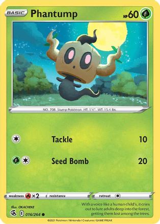 Phantump 016  - Reverse Holofoil SWSH08 Fusion Strike - Common