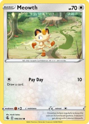 Meowth 199  - Reverse Holofoil SWSH08 Fusion Strike - Common