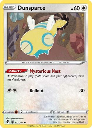 Dunsparce 207  - Reverse Holofoil SWSH08 Fusion Strike - Uncommon