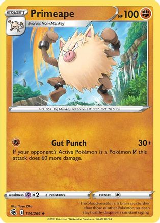 Primeape 134  - Reverse Holofoil SWSH08 Fusion Strike - Uncommon