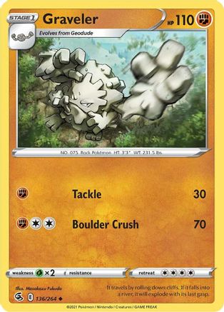 Graveler 136  - Reverse Holofoil SWSH08 Fusion Strike - Uncommon