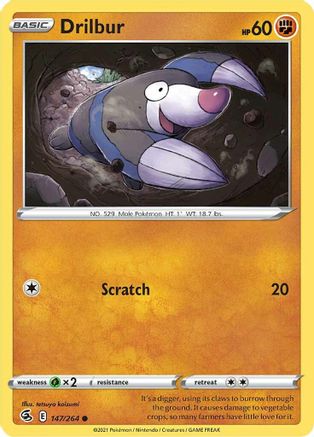 Drilbur 147  - Reverse Holofoil SWSH08 Fusion Strike - Common