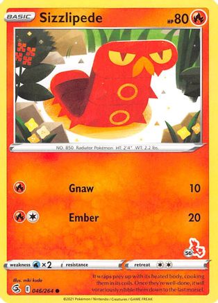 Sizzlipede - 046/264 (#56 Cinderace Stamped)/264  Battle Academy 2022 - Promo