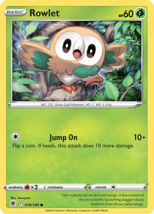 Rowlet 019  - Reverse Holofoil SWSH10 Astral Radiance - Common