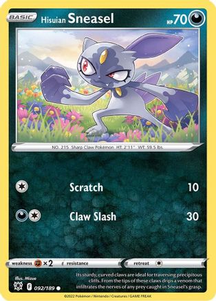 Hisuian Sneasel 092  - Reverse Holofoil SWSH10 Astral Radiance - Common