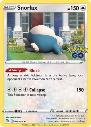 Snorlax 055  - Reverse Holofoil Pokemon GO - Holo Rare