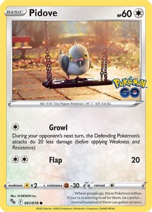 Pidove 061  - Reverse Holofoil Pokemon GO - Common