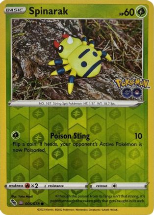 Spinarak (Peelable Ditto) 006  - Reverse Holofoil Pokemon GO - Common