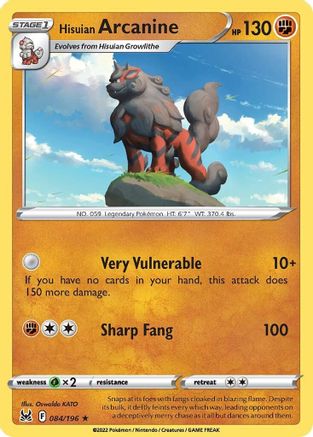 Hisuian Arcanine 084  - Reverse Holofoil SWSH11 Lost Origin - Holo Rare
