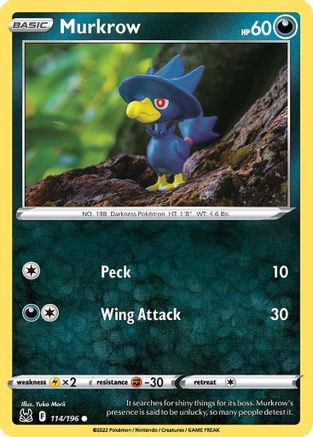 Murkrow 114  - Reverse Holofoil SWSH11 Lost Origin - Common