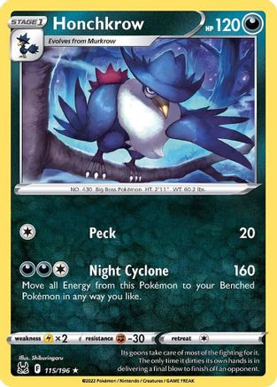 Honchkrow 115  SWSH11 Lost Origin - Rare