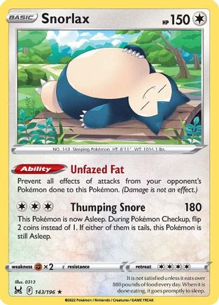 Snorlax 143  - Holofoil SWSH11 Lost Origin - Holo Rare