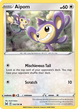 Aipom 144  - Reverse Holofoil SWSH11 Lost Origin - Common