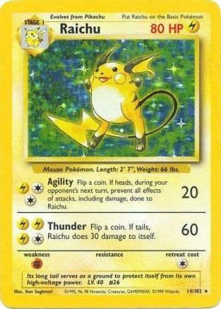 Raichu 014  - Holofoil Base Set - Holo Rare