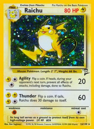Raichu 016  - Holofoil Base Set 2 - Holo Rare