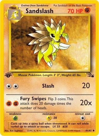 Sandslash 041  - 1st Edition Fossil - Uncommon