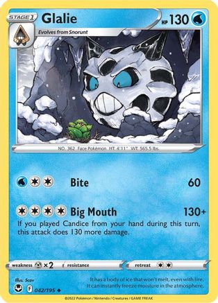 Glalie 042  - Reverse Holofoil SWSH12 Silver Tempest - Uncommon