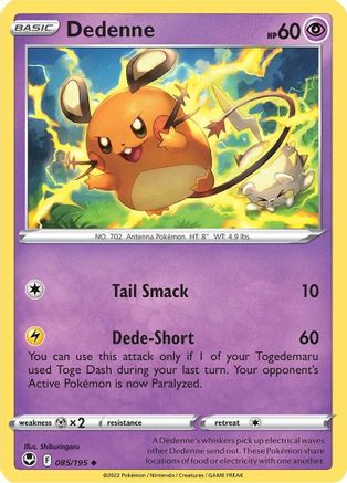 Dedenne 085  - Reverse Holofoil SWSH12 Silver Tempest - Uncommon