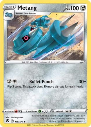 Metang 118  - Reverse Holofoil SWSH12 Silver Tempest - Uncommon