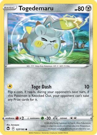 Togedemaru 127  - Reverse Holofoil SWSH12 Silver Tempest - Common