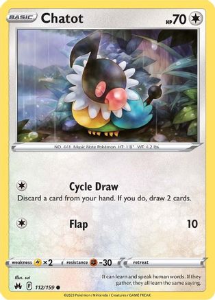 Chatot 112  - Reverse Holofoil SWSH Crown Zenith - Common