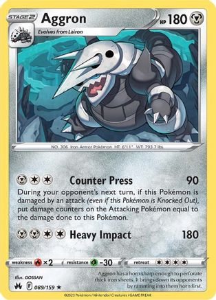Aggron 089  - Reverse Holofoil SWSH Crown Zenith - Holo Rare