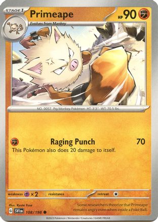 Primeape 108  - Reverse Holofoil SV01 Scarlet & Violet Base Set - Common