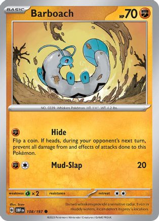 Barboach 108  - Reverse Holofoil SV03 Obsidian Flames - Common