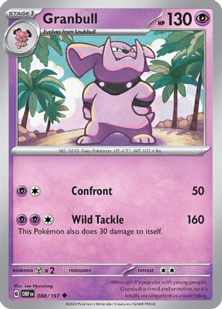 Granbull 088  - Reverse Holofoil SV03 Obsidian Flames - Uncommon
