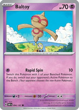 Baltoy 094  - Reverse Holofoil SV03 Obsidian Flames - Common