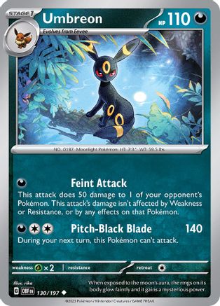 Umbreon 130  - Reverse Holofoil SV03 Obsidian Flames - Uncommon