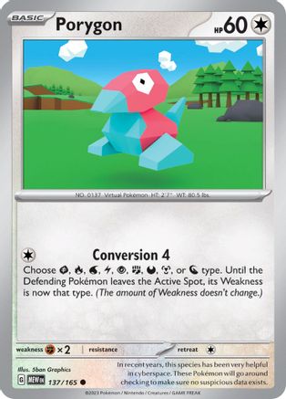 Porygon 137  - Reverse Holofoil SV Scarlet & Violet 151 - Common