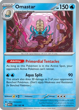 Omastar 139  - Holofoil SV Scarlet & Violet 151 - Rare