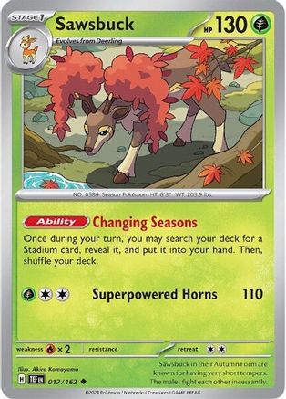 Sawsbuck 017/162  - Reverse Holofoil SV05 Temporal Forces - Uncommon