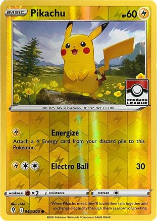 Pikachu (Pokemon League) 049/203  - Reverse Holofoil League & Championship Cards - Common