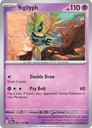 Sigilyph 081  - Reverse Holofoil SV08 Surging Sparks - Common