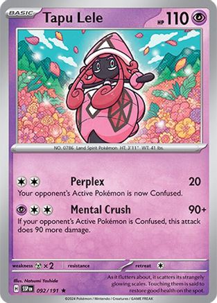 Tapu Lele 092  - Reverse Holofoil SV08 Surging Sparks - Rare