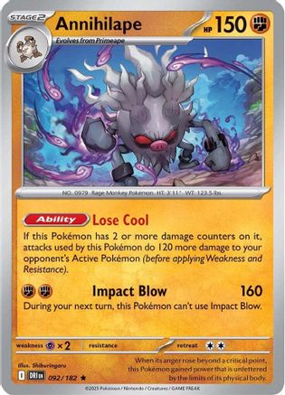 Annihilape 092  - Reverse Holofoil SV10 Destined Rivals - Rare