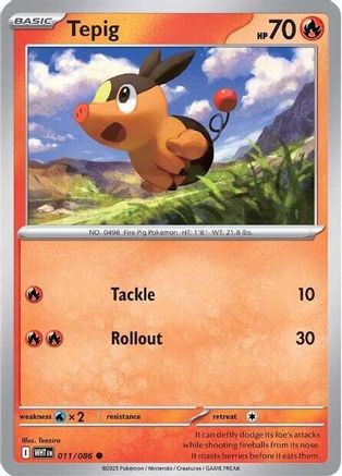 Tepig 011  - Reverse Holofoil SV White Flare - Common